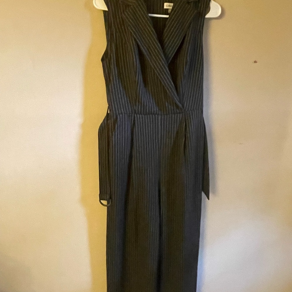 Calvin Klein Black Pinstripe Sleeveless Jumpsuit